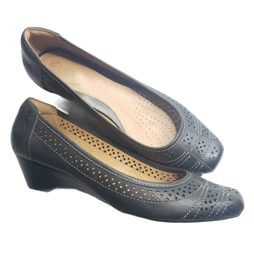 Clarks Ryla Castle Leather Comfort Heels 9.5W
